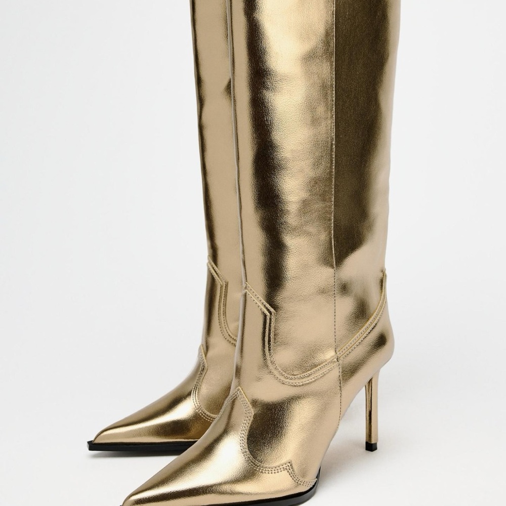 Gold Metallic Knee-High Boots